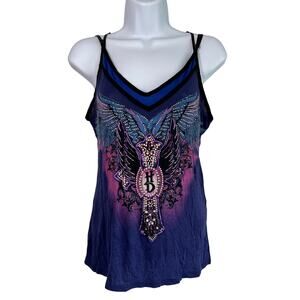 Vintage Harley Davidson Embellished Wings Criss-Cross Straps Tank Top Size L Y2K